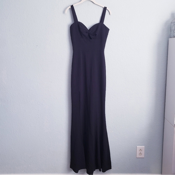 Dress The Population Brooke Cut Out Twist High Slit Black Gown - Picture 2 of 7